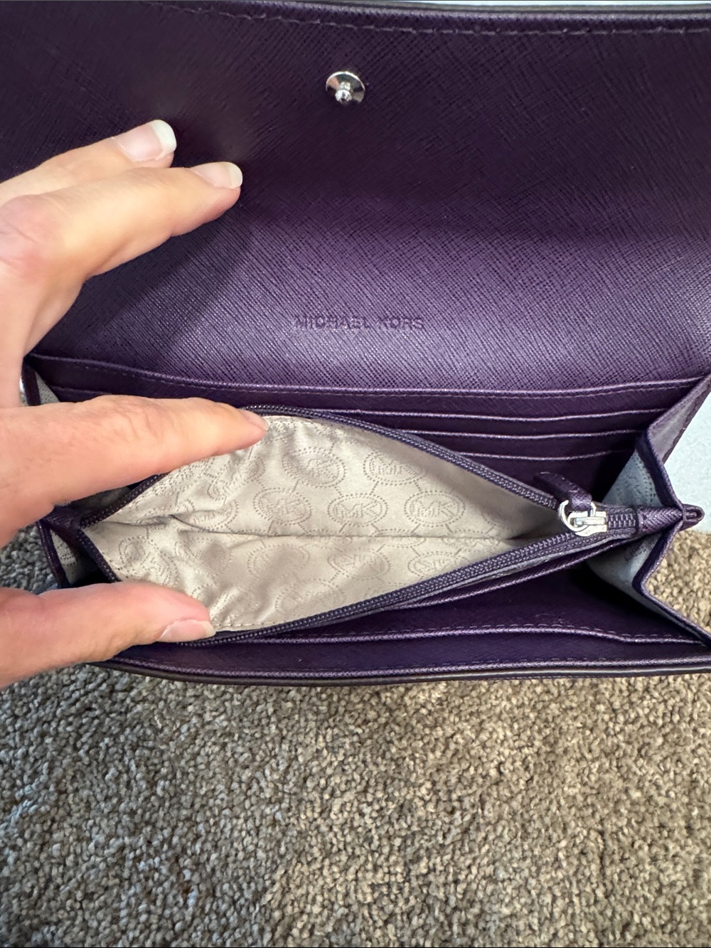 Michael Kors Plum Saffiano Leather Wallet Clutch with Silver MK Lock - Picture 7 of 7